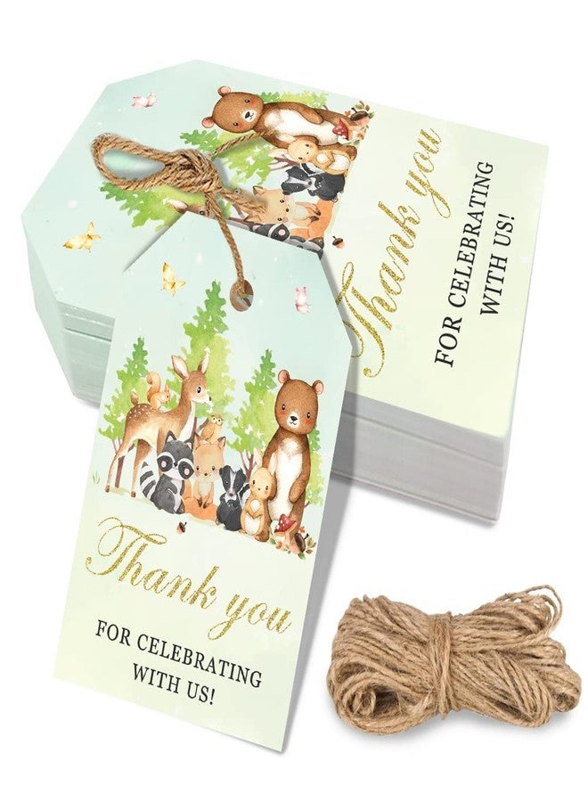 Aukolass 50 Pcs Woodland Animals Thank You Gift Tags, Thank You for Celebrating with Us Tags for Woodland Creature Baby Shower or Birthday Party (Green) - Image 1